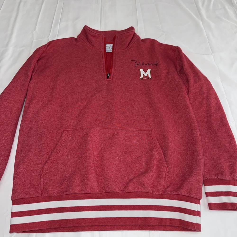 Champion Red Terrapins University of Maryland Quarter Zip Sweatshirt L